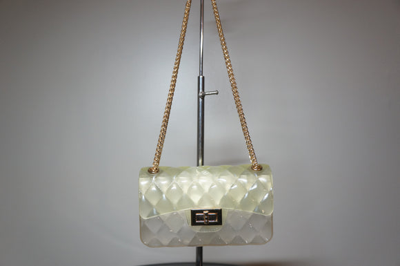 Small Woman Jelly Crossbody Bag, Yellow and White